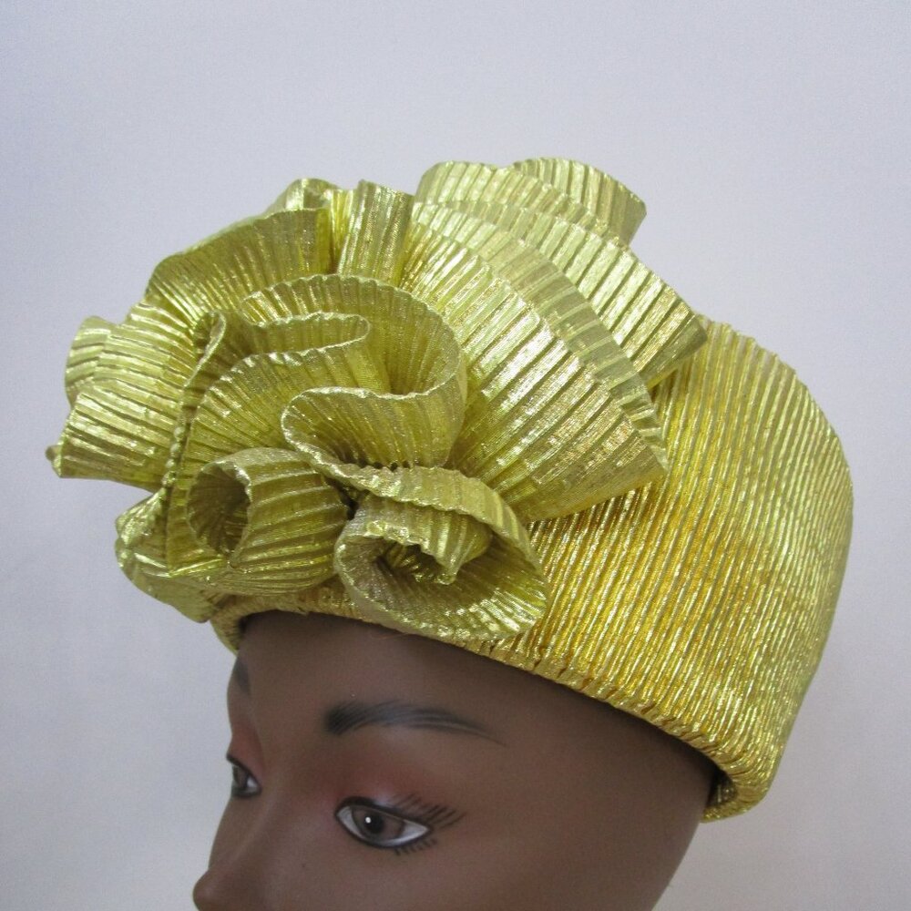 1980s Gold Lurex Tall Pillbox Hat Huge Pouf Church Wedding Cocktail